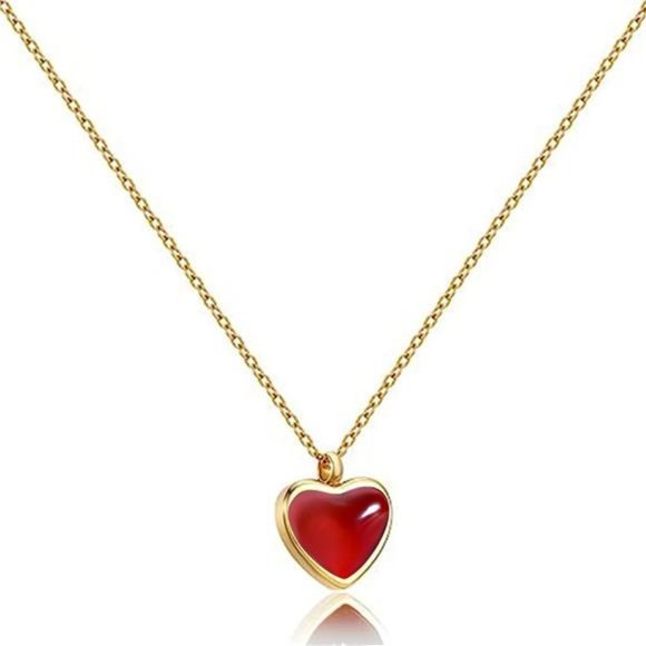 Gold Carnelian Red Heart Necklace Pendant Jewelry for Girls Women Valentine Gift - Picture 3 of 6